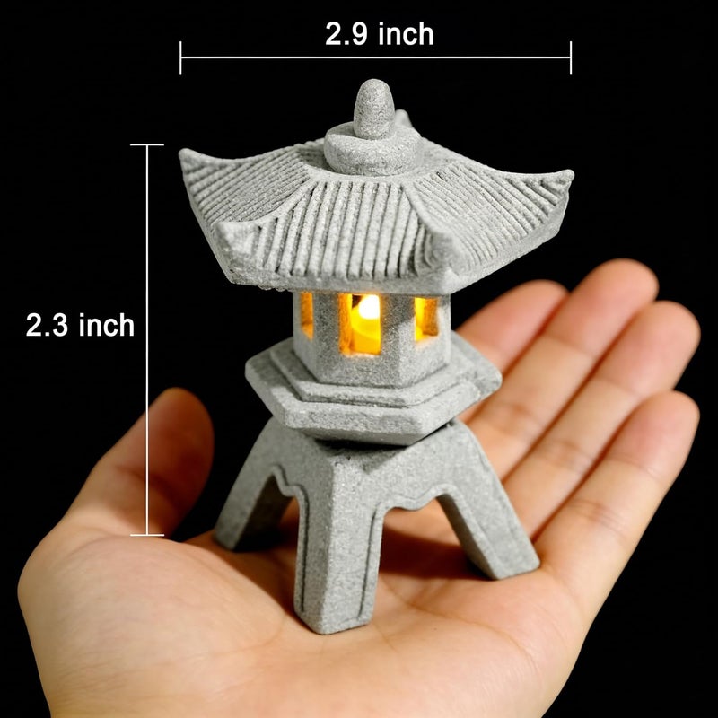 Daisylily Japanese Pagoda LED Lamp Statue Figurine, LED Lantern Pagoda Statue Figurines for Home Table Decor - Style C - Image 5